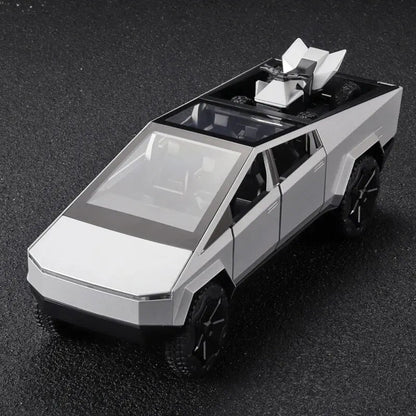 1:24 Scale Silver Cybertruck Model - Diecast Metal Pickup with Sound & Light Features for Kids 3+