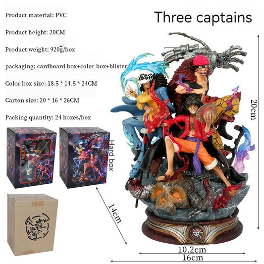 One Piece Luffy, Kid & Law 20cm Handmade Action Figure – Ghost Island Battle Collectible Model Ornament
