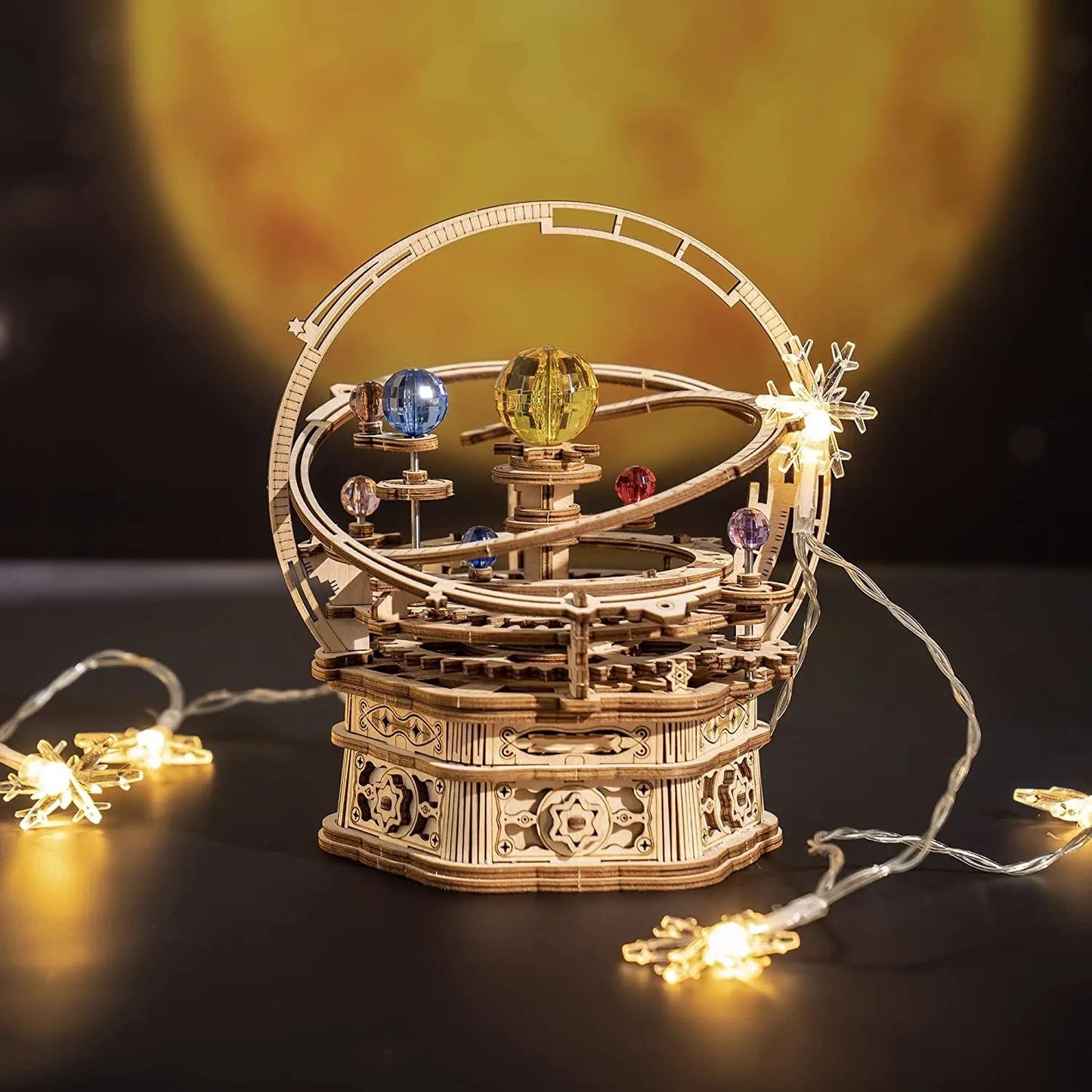 Rokr 84-Piece Rotatable 3D Starry Night Wooden Model Kit - DIY Music Box Toy for All Ages