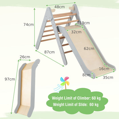 2-In-1 Wooden Triangle Climbing Toy with Gradient Adjustable Slide