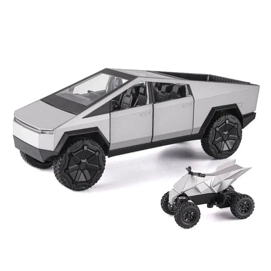 1:24 Scale Silver Cybertruck Model - Diecast Metal Pickup with Sound & Light Features for Kids 3+