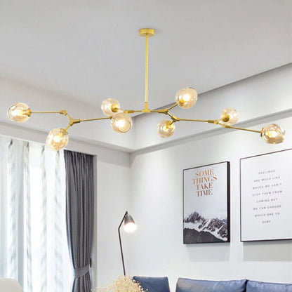 Modern Heritage Clear Glass Ball Semi-Flush Adjustable Bar Chandelier Pendant - Gold & Black