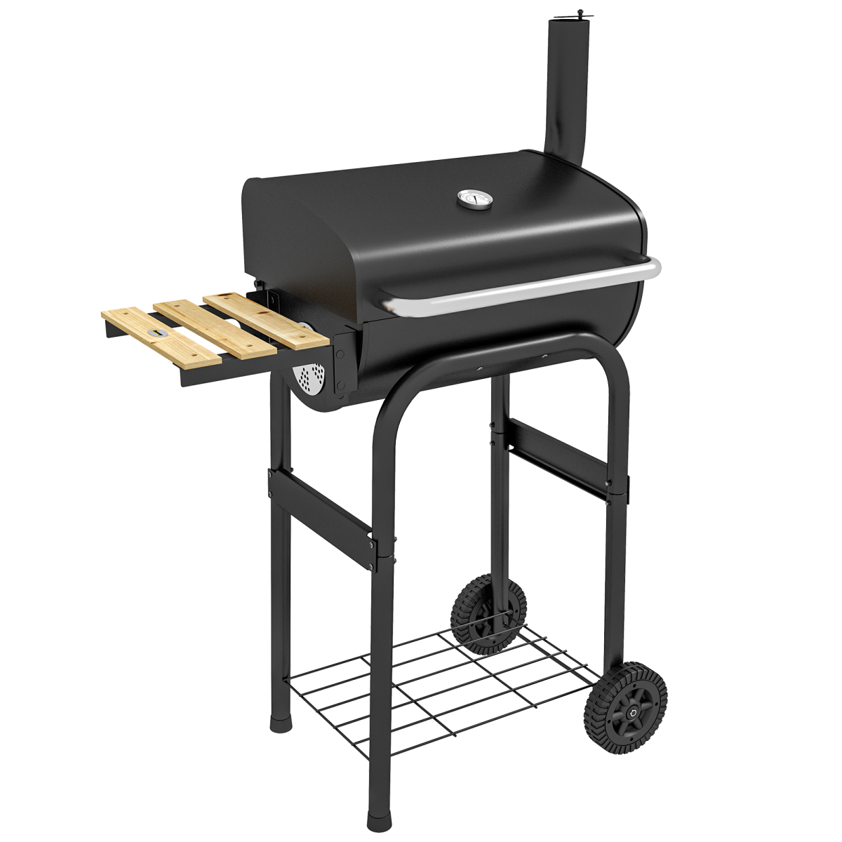 Portable Charcoal BBQ Grill Trolley with Shelves