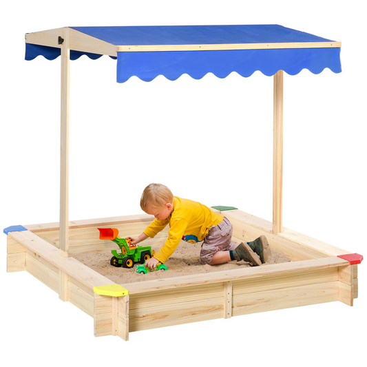 Adjustable Kids Wooden Sandbox Playset with Canopy & Bench