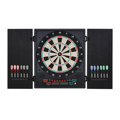 LED Dartboard with Digital Scoreboard, 27 Games, Cabinet & Storage