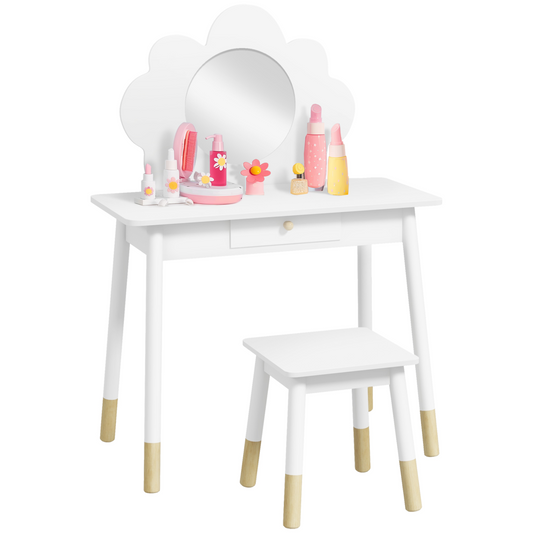 AIYAPLAY Cloud-Inspired Kids Dressing Table Set with Mirror & Stool
