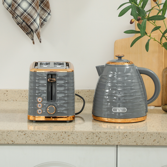 Stylish Grey Kettle & Toaster Set: Fast Boil & Perfectly Toasted