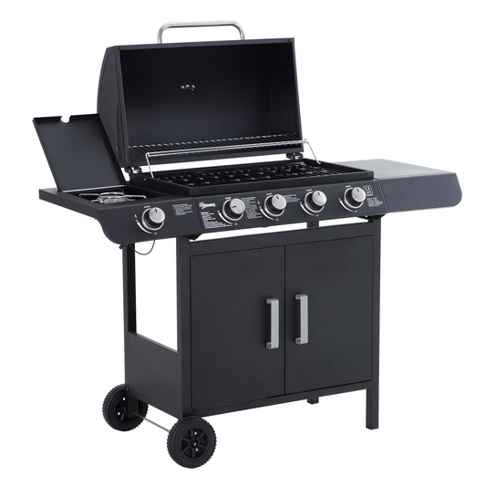 4-Burner Gas BBQ Grill with Side Burner & Easy-Move Wheels