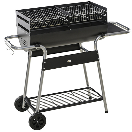Portable Charcoal BBQ Grill Double Cooking, Easy Mobility & Storage