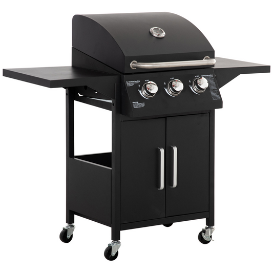 3-Burner Portable Gas BBQ Grill with Storage Cabinet