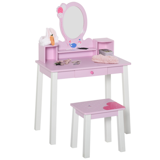 Pink Kids Dressing Table & Stool Set