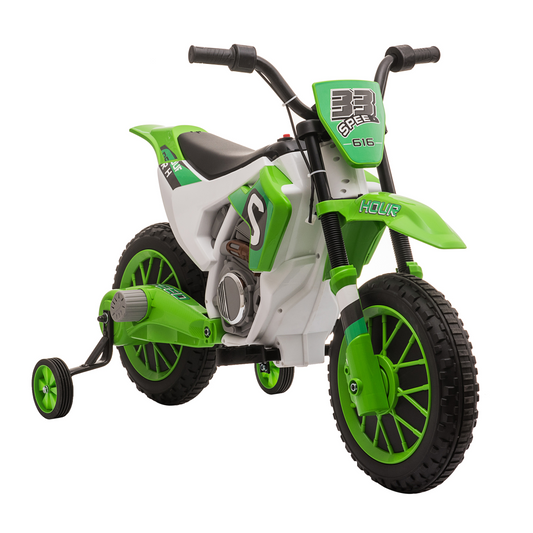 Green 12V Kids Electric Motorbike with Training Wheels