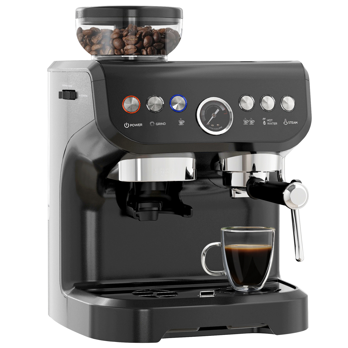 Professional Espresso Machine: Integrated Grinder & Steam Wand - 15 Bar Power