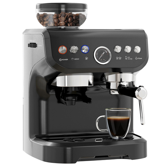 Professional Espresso Machine: Integrated Grinder & Steam Wand - 15 Bar Power