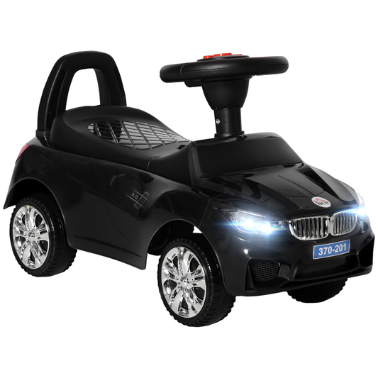 Kids Ride-On Car: Stylish Black Toddler Walker with Music & Storage