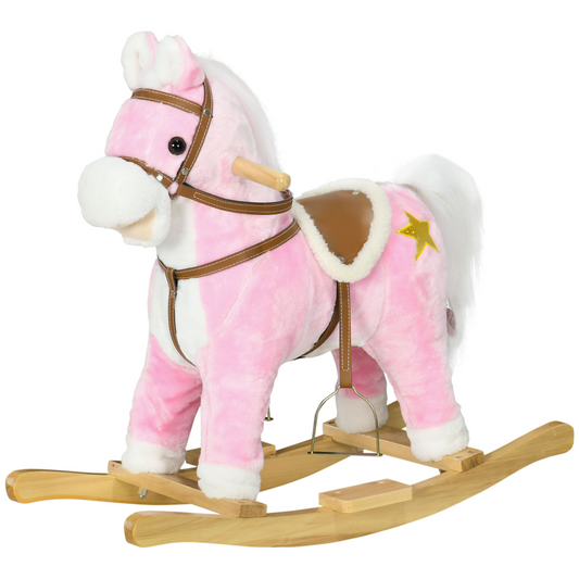 Pink Wooden Rocking Horse for Kids 3-6 Years