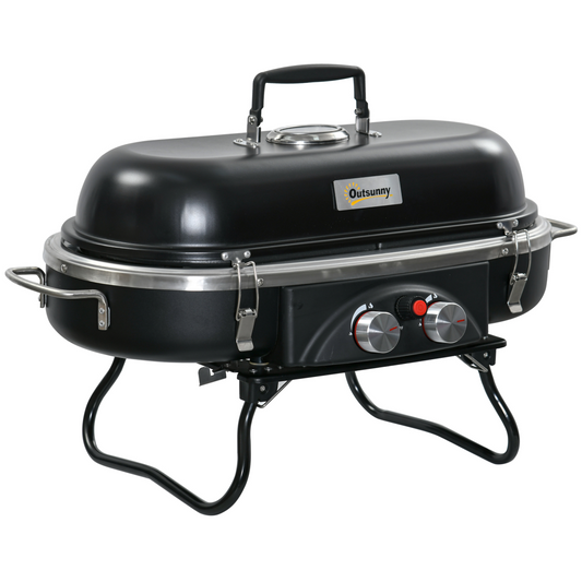 Portable 2-Burner Gas BBQ Grill with Piezo Ignition