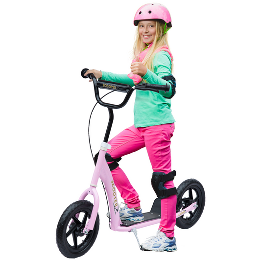 Push Scooter Teen Kids Stunt Bike Ride On with 12" EVA Tyres, Pink
