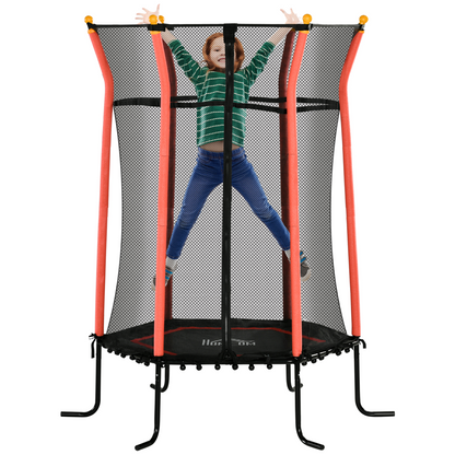 5.4ft Kids Trampoline with Enclosure - Indoor/Outdoor, Red, Ages 3-10