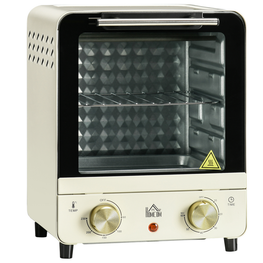 Retro Convection Mini Oven: Stylish Cream Toaster with Baking Tray