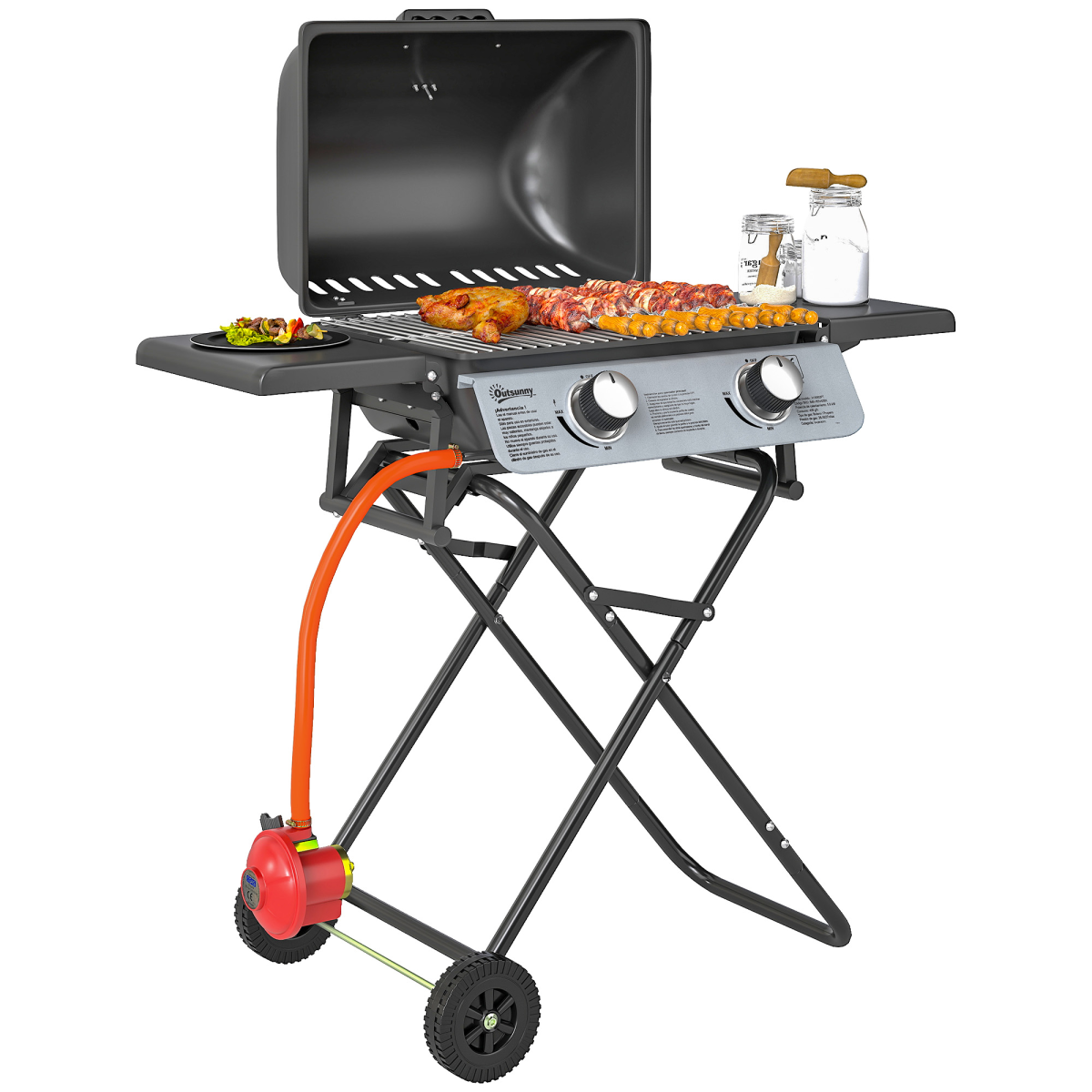 Portable Gas BBQ Grill with Side Tables - Black