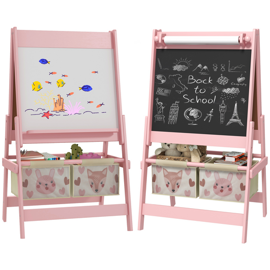AIYAPLAY Creative Kids Easel Dual Sided Art Station with Storage - Pink