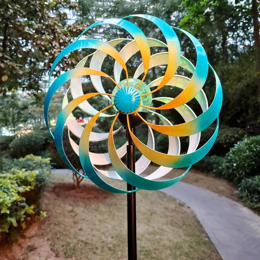 Metal Garden Windmill Decoration - Villa Scenery Props Yard Ornament with Solar Lights