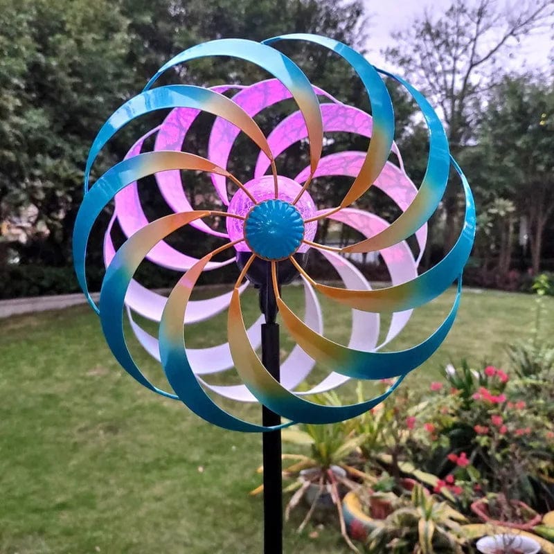 Metal Garden Windmill Decoration - Villa Scenery Props Yard Ornament with Solar Lights