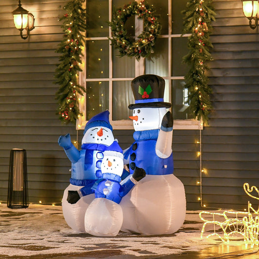 Homcom Christmas Inflatable Snowman Family Outdoor Home Seasonal Decoration w/ LED Light