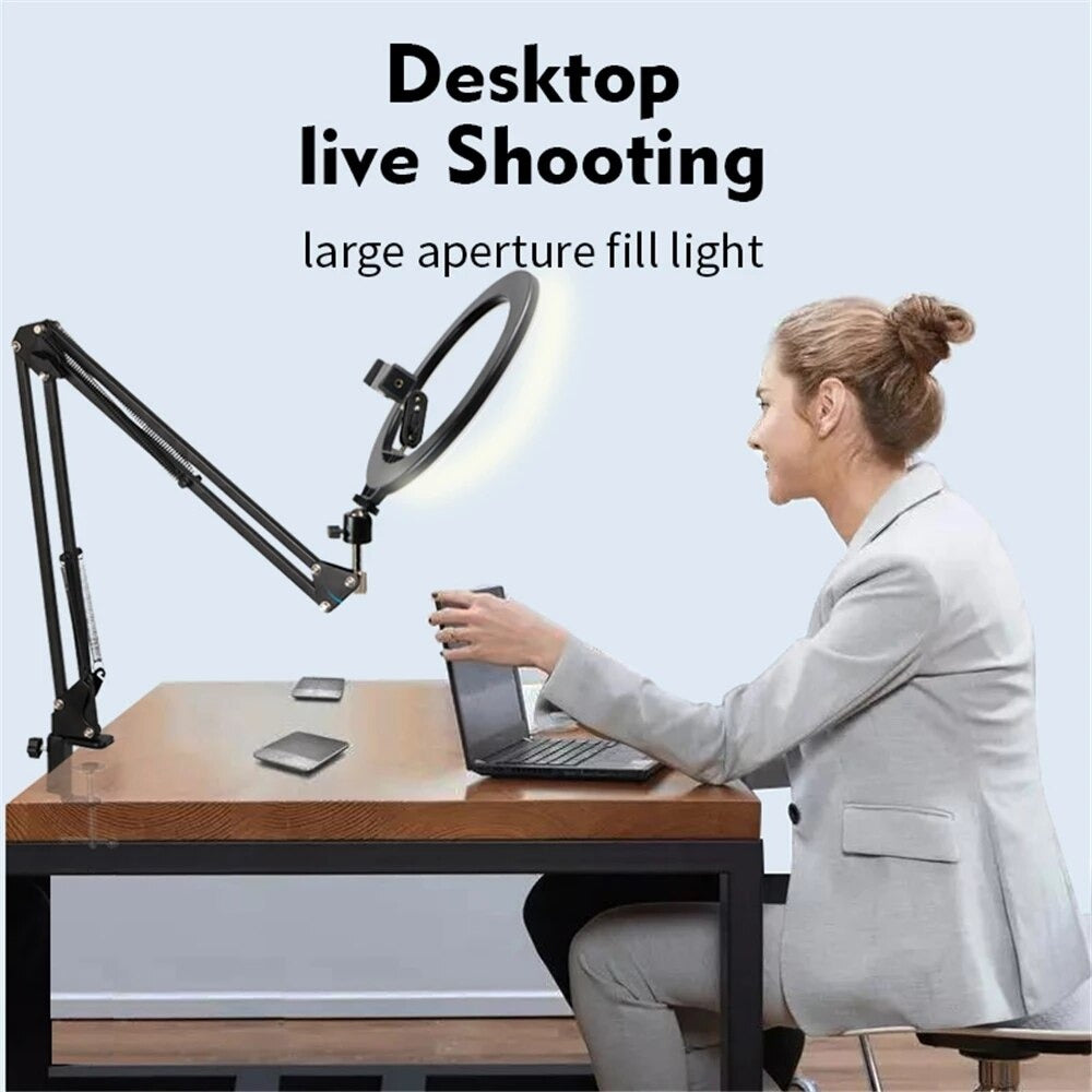 Led Selfie Ring Light Phone Stand Holder With Desktop Folding Arm Circle
