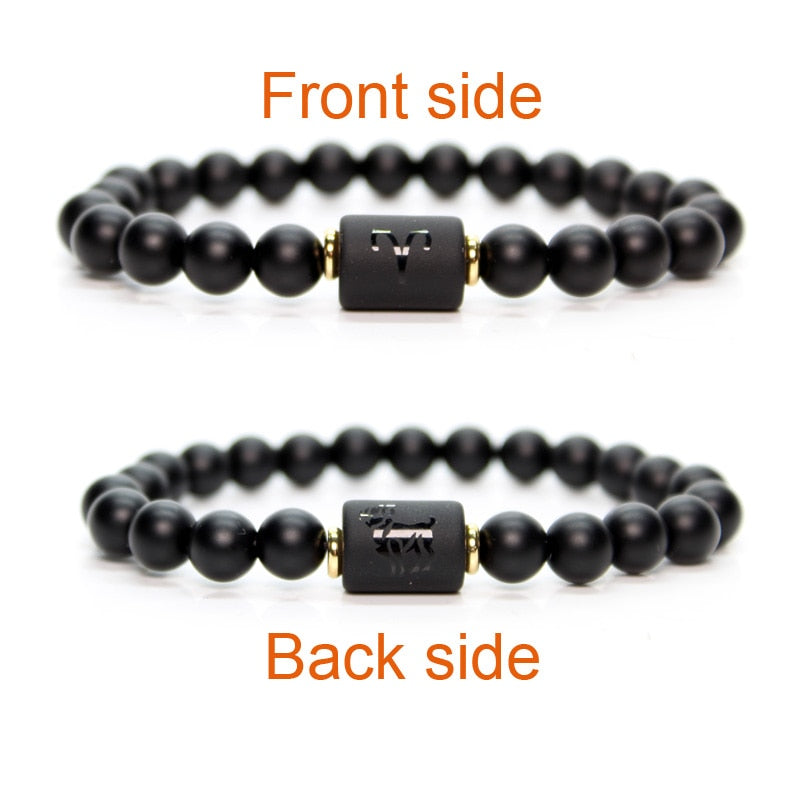 12 Constellation Zodiac Signs Black Bracelet