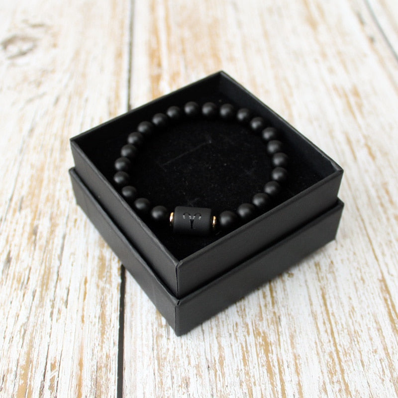 12 Constellation Zodiac Signs Black Bracelet