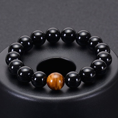Natural Black Onyx & Tiger Eye Stones Beads Bracelet