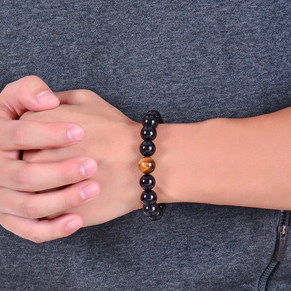 Natural Black Onyx & Tiger Eye Stones Beads Bracelet