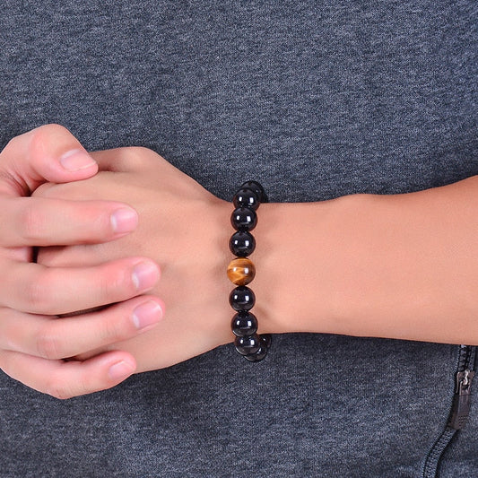 Natural Black Onyx & Tiger Eye Stones Beads Bracelet