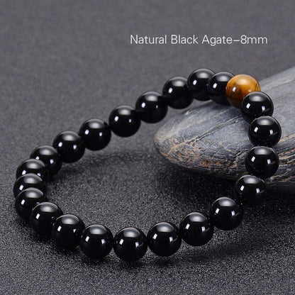 Natural Black Onyx & Tiger Eye Stones Beads Bracelet