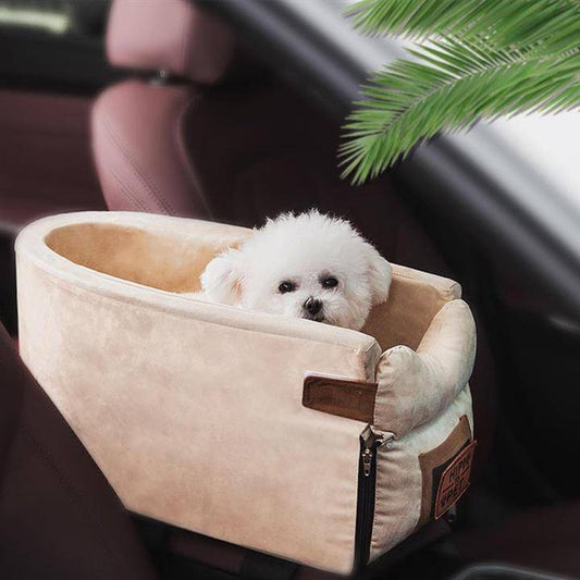 Pets Car Armrest Seat - Luxury Microfiber Console Dog & Cat Car Seat