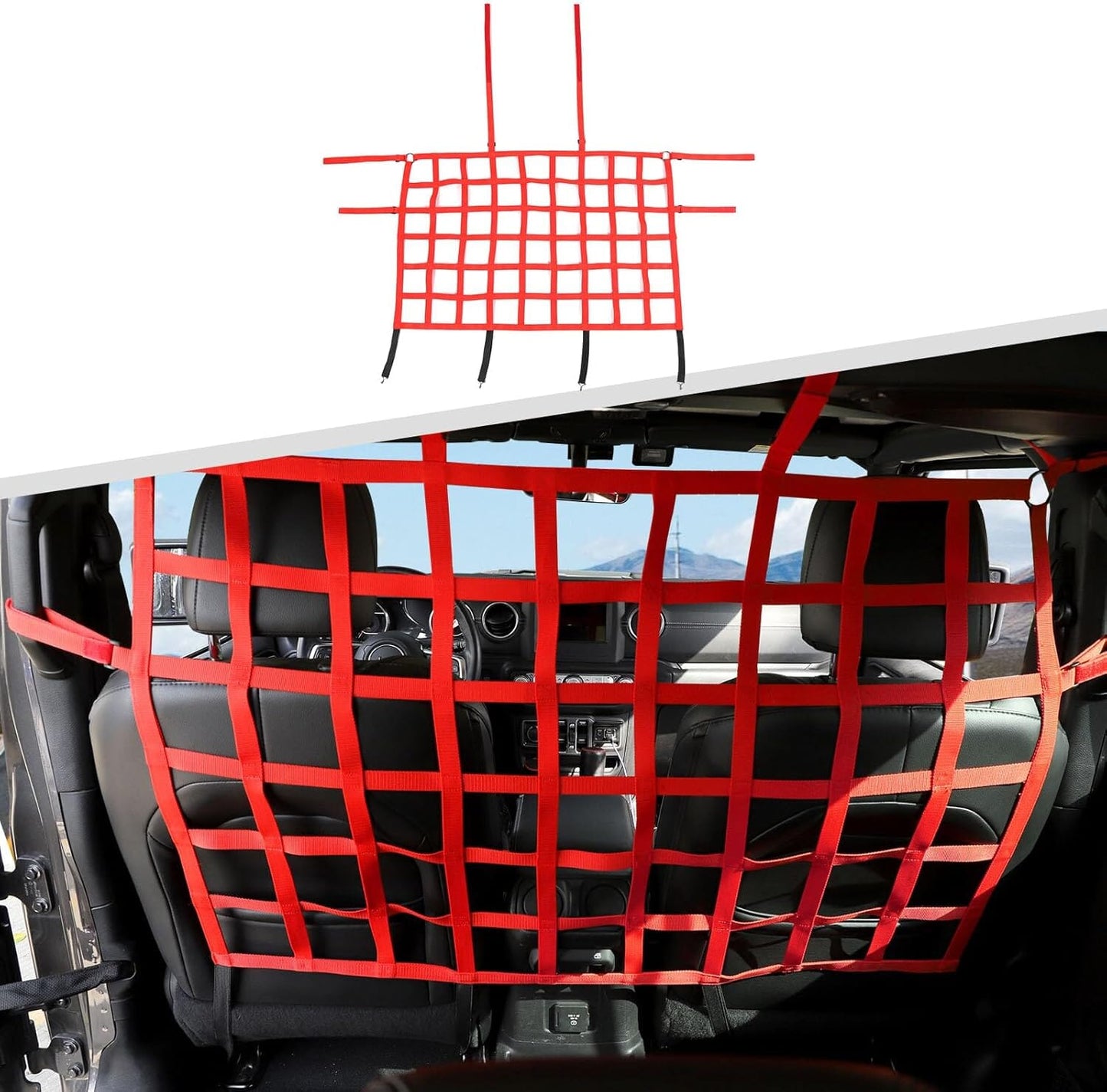 Rear Seat Cargo Net Pet Barrier Compatible with Jeep Wrangler JK JL Gladiator