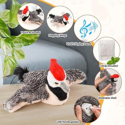 Rechargeable Chirping Flapping Bird (no Flying) with Catnip for Indoor Cats