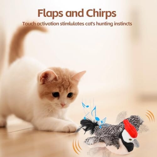 Rechargeable Chirping Flapping Bird (no Flying) with Catnip for Indoor Cats