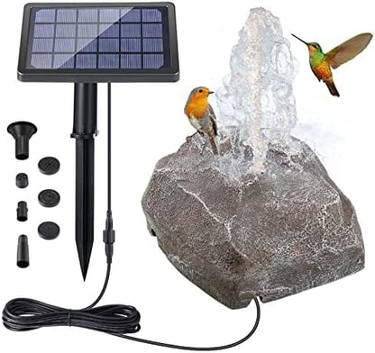 Rockery Granite Water with 5 Nozzles Solar Water Fountain for Birdbath Outdoor