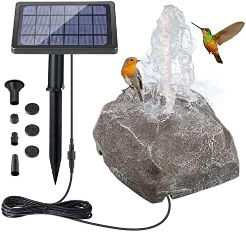 Rockery Granite Water with 5 Nozzles Solar Water Fountain for Birdbath Outdoor