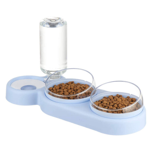 Cat Food Double Bowls Slow Feeder With Waterer Bottle