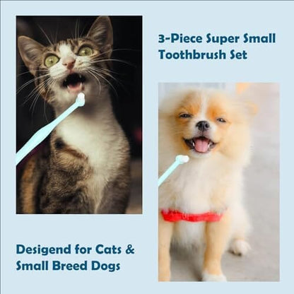 Small Breed Toothbrush Kit for Dogs & Cats 1/4' Pointed, 1/4' Flat, 3/8' Regular Brushes (3-Piece)
