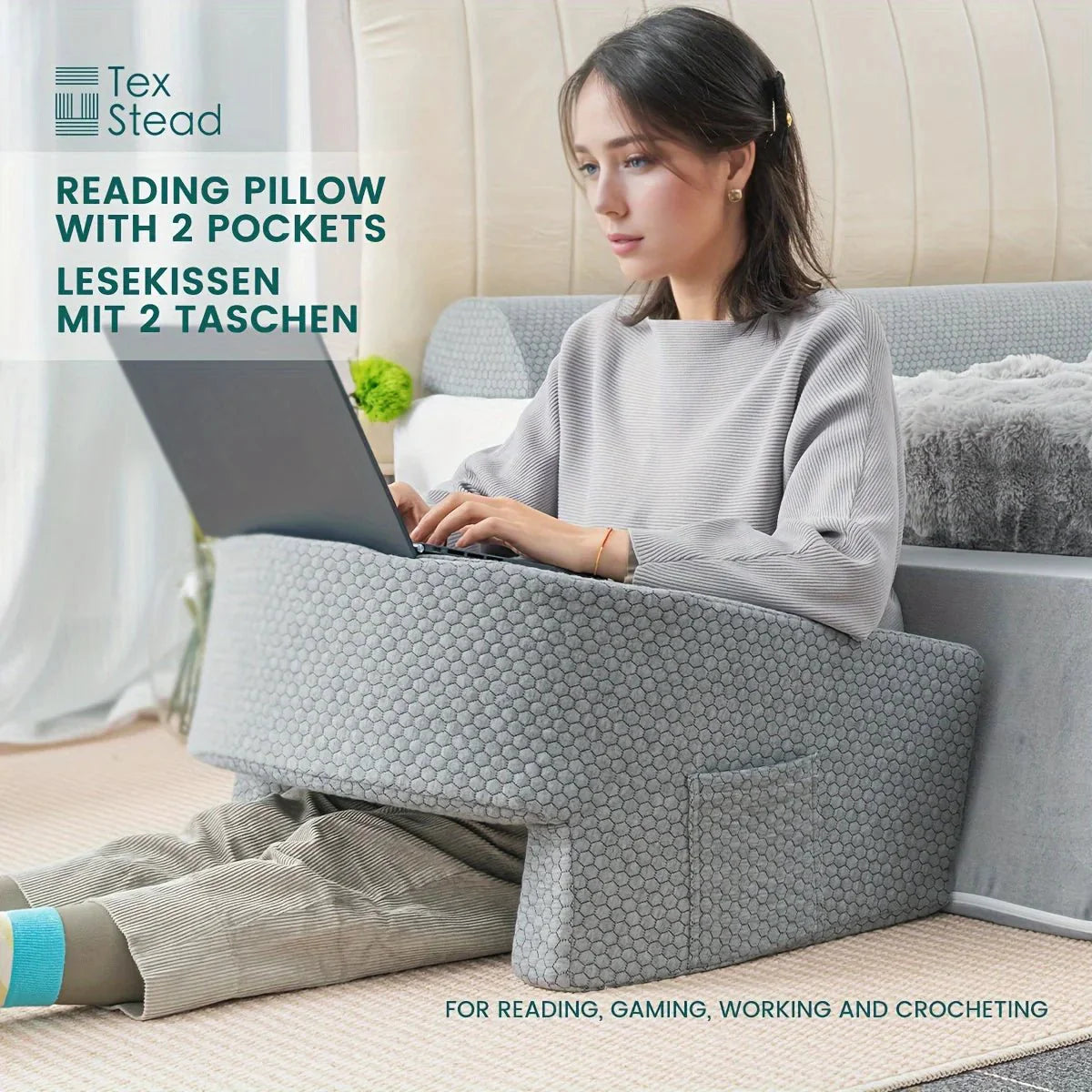 Soft Reading Pillow with Arm Rest Lap Desk Pillow for Working