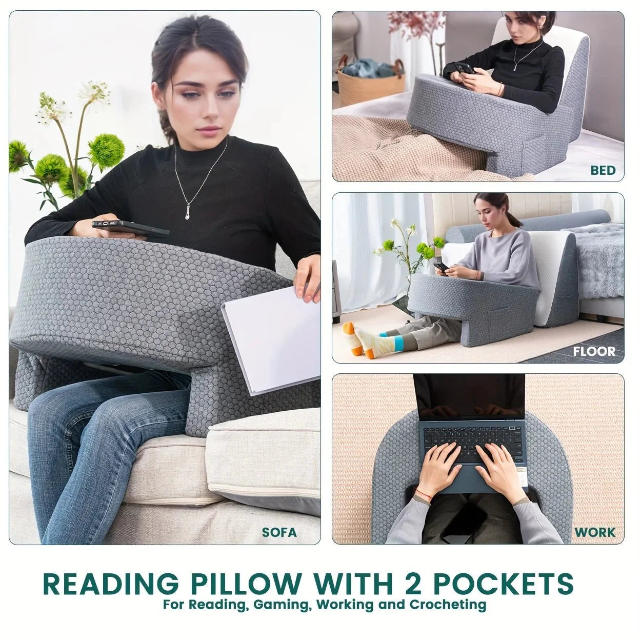 Soft Reading Pillow with Arm Rest Lap Desk Pillow for Working
