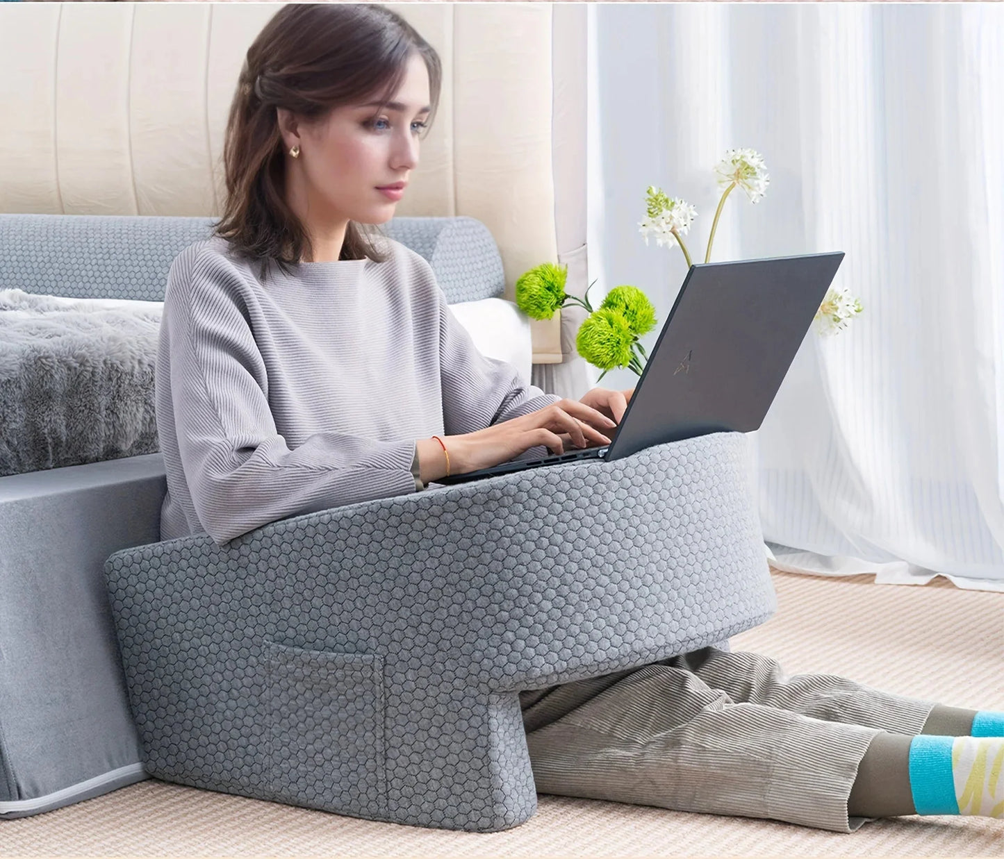 Soft Reading Pillow with Arm Rest Lap Desk Pillow for Working