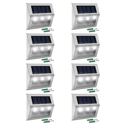 Stainless Steel LED Solar Stair Step Lights | Dusk to Dawn Auto On/Off | (2024 Model)