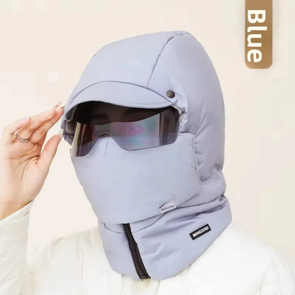 Winter Ski Balaclava Mask – Windproof Full Face Cover with Goggles, Thick Plush Thermal Motorcycle Mask for Men & Women