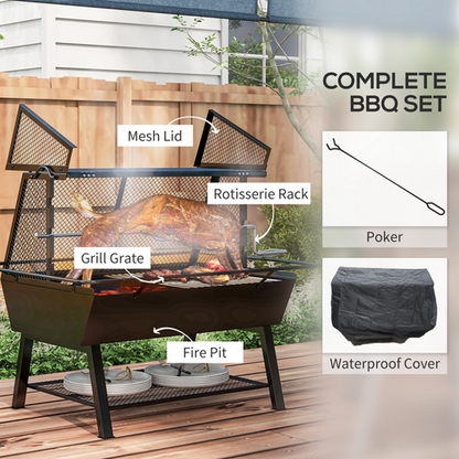 3-in-1 BBQ Rotisserie: Grill, Roaster & Fire Pit